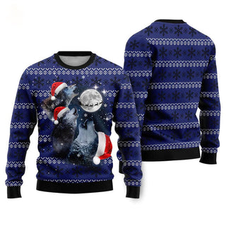 Wolf Under The Moon Ugly Christmas Sweater For Men & Women Christmas Gift Sweater US1755