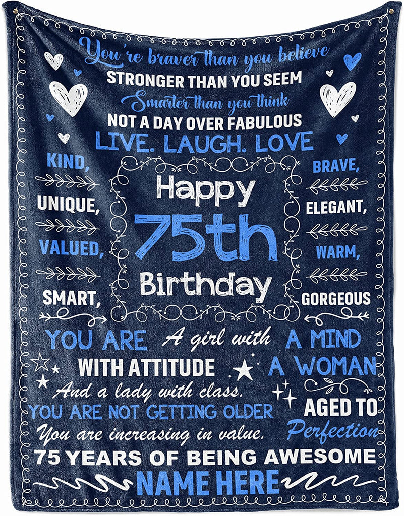 75Th Birthday Blanket For Women Her Wife Sister Mom Turning 75 Year Old Sherpa Fleece Throw Blankets Personalized Mothers Day Present MI0355