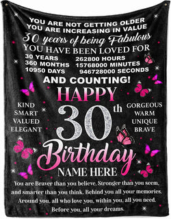 30Th Birthday Blanket For Women Her Wife Sister Mom Friends Grandmother 30 Year Old Blankets Throw Personalized Mothers Day Anniversary Flannel Fleece Plush Blankets MI0365