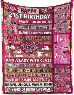 21St Birthday Blanket 21 Years Old Throw Blankets Born In 2001 Bday Decorations For Women Her Wife Sister Mom Friends Fleece Sherpa Blanket Present MI0368