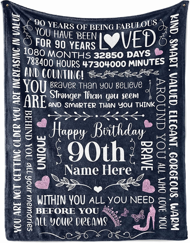 90Th Birthday Blanket 90 Year Old Idea Throw Blankets Decorations Personalized Turning 90 Bday For Her Mom Wife Funny 1932 Anniversary Flannel Fleece Plush Blankets MI0346