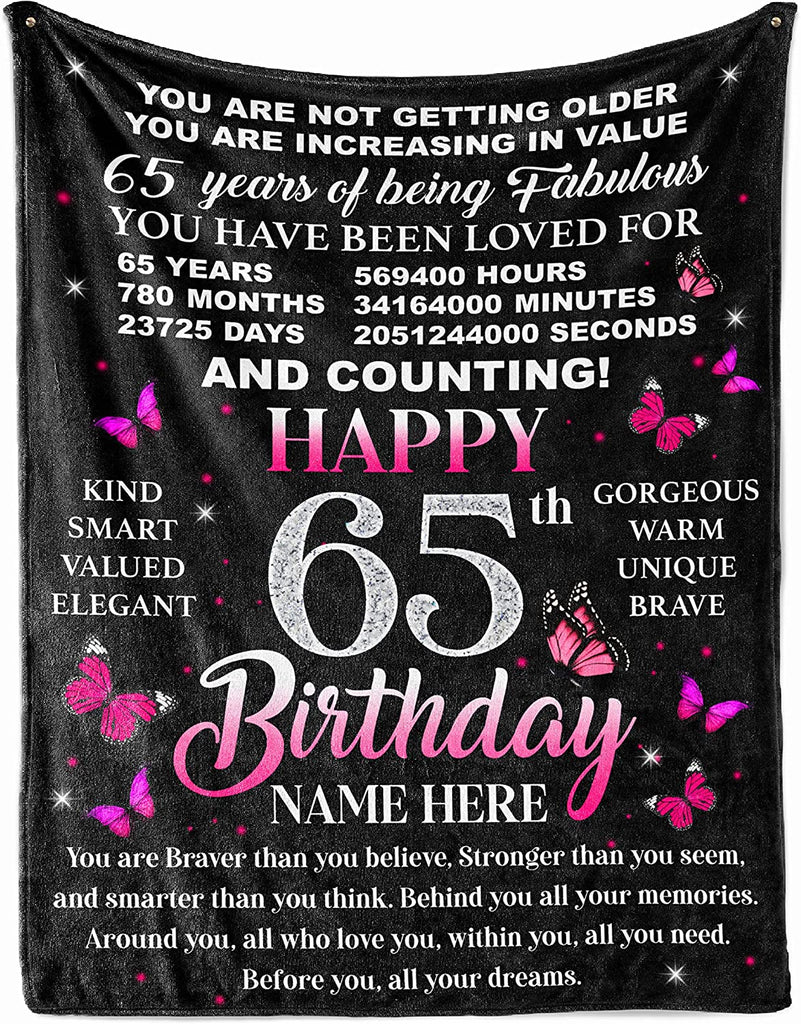 65Th Birthday Blanket For Women Her Wife Sister Mom Friends Grandmother 65 Year Old Blankets Throw Personalized Mothers Day Anniversary Flannel Fleece Plush Blankets MI0359