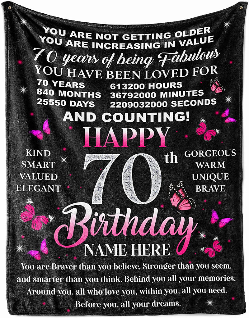 70Th Birthday Blanket For Women Her Wife Sister Mom Friends Grandmother 70 Year Old Blankets Throw Personalized Mothers MI0315