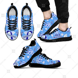 ALS Awareness Shoes Frangipani Flowers Pattern Sneaker Walking Shoes - Best Gift For Men And Women