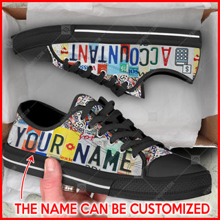 Accountant License Plates Low Top Shoes Canvas Shoes - Personalized Custom - Best Gift For Men And Women