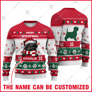 Affenpinscher Dog Christmas Paw Heart Print Ugly Christmas Sweater Print Sweatshirt - Personalized Custom - Best Gift For Noel