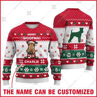 Airedale Dog Christmas Paw Heart Print Ugly Christmas Sweater Print Sweatshirt - Personalized Custom - Best Gift For Noel