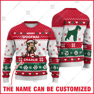 Airedale Terrier Dog Christmas Paw Heart Print Ugly Christmas Sweater Print Sweatshirt - Personalized Custom - Best Gift For Noel