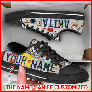 Akita Dog License Plates Low Top Shoes Personalized Custom Canvas Sneakers Casual Shoes For Men And Women, Dog Mom Gift