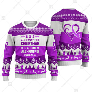 Alzheimer's Awareness All I Want For Christmas Is A Cure Sweater Christmas Sweatshirt - Best Gift For Noel - Christmas Signature