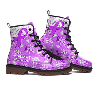 Alzheimer's Awareness Martin Boot Flowers Pattern Short Leather Boots All Over Print Shoes Fashion Special Gift