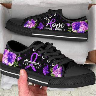 Alzheimer's Low Top Shoes Awareness Hope Flower Canvas Shoes - Best Gift For Men And Women