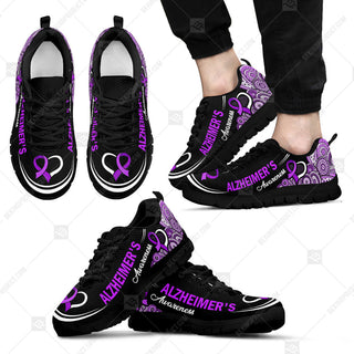 Alzheimer's Awareness Paisley Mehndi Sneakers Walking Running Lightweight Casual Shoes For Men And Women