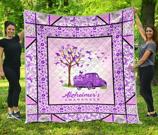 Alzheimer's Awareness Pattern Quilt Full Print Soft Material Multiple Size Gift Bedroom Decoration