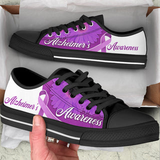 Alzheimer's Awareness Low Top Shoes Ribbon Canvas Shoes - Best Gift For Men And Women