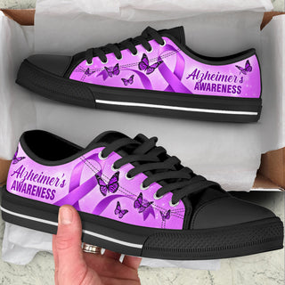 Alzheimer's Awareness Low Top Shoes Ribbon Shortcut Canvas Shoes - Best Gift For Men And Women