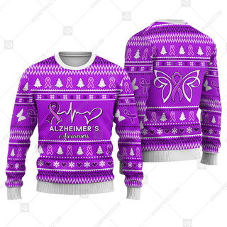 Alzheimer's Awareness Sweater Ugly Xmas Symbol Sweater Christmas Knitted Print Sweatshirt - Best Gift For Christmas, Noel