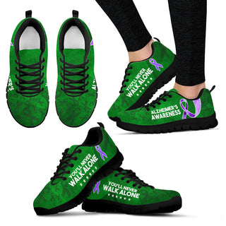 Alzheimer's Awareness Shoes You'll Never Walk Alone Green Sneaker Walking Shoes - Best Gift For Men And Women