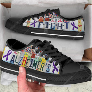 Alzheimer's Fight Low Top Shoes License Plates Canvas Shoes - Best Gift For Men And Women