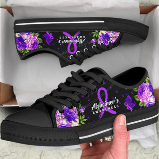 Alzheimer's Low Top Shoes Flower New Version Canvas Shoes - Best Gift For Men And Women - Cancer Awareness