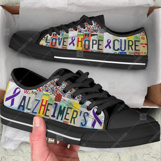 Alzheimer's Low Top Shoes Love Hope Cure License Plates Canvas Shoes - Best Gift For Men And Women