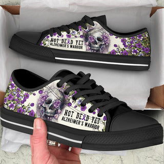 Alzheimer's Low Top Shoes Rose Flowers Skull Canvas Shoes - Best Gift For Men And Women - Cancer Awareness