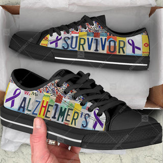 Alzheimer's Survivor Low Top Shoes License Plates Canvas Shoes - Best Gift For Men And Women