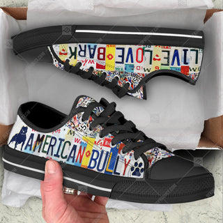 American Bully Dog License Plates Low Top Shoes Canvas Sneakers Casual Shoes For Men And Women