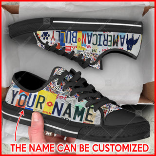 American Bully Dog License Plates Low Top Shoes Personalized Custom Canvas Sneakers Casual Shoes For Men And Women