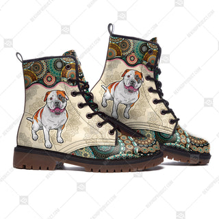 American Bully Vintage Mandala Martin Short Boot Leather All Over Print Shoes Fashion Boots For Men And Women