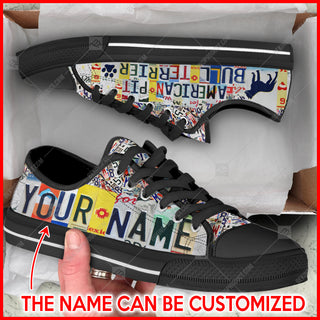 American Pit Bull Terrier Dog License Plates Low Top Shoes Personalized Custom Canvas Sneakers Casual Shoes For Men And Women