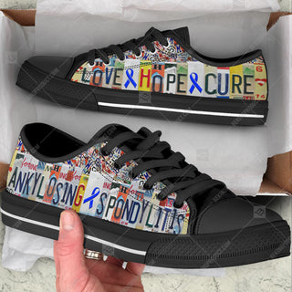 Ankylosing Spondylitis Low Top Shoes Love Hope Cure License Plates Canvas Shoes - Best Gift For Men And Women