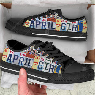 April Girl License Plates Low Top Shoes Canvas Shoes - Best Gift For Men And Women