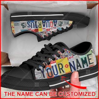 Aquarius Zodiac License Plates Low Top Shoes Canvas Shoes - Personalized Custom - Best Zodiac Gift For Men And Women