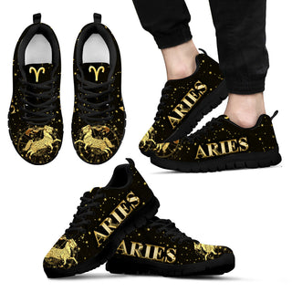 Aries Golden Western Zodiac Sneaker Fashion Comfortable Shoes Running Walking Lightweight Casual Shoes - Zodiac Gift