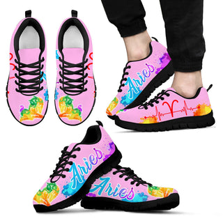 Aries Zodiac Heartbeat Art Pink Sneaker Fashion Comfortable Shoes Running Walking Lightweight Casual Shoes - Zodiac Gift