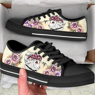 Aries Zodiac Vintage Flower Low Top Shoes Canvas Print Lowtop Trendy Fashion Casual Shoes Gift For Adults - Zodiac Gift