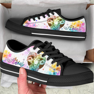 Aries Zodiac Watercolorful Low Top Shoes Canvas Print Lowtop Trendy Fashion Casual Shoes Gift For Adults - Zodiac Gift