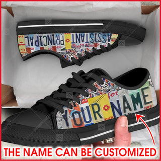 Assistant Principal License Plates Low Top Shoes Canvas Shoes - Personalized Custom - Best Gift For Men And Women