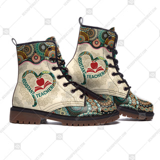 Assistant Teacher Vintage Mandala Martin Boots  Short Leather Boots All Over Print Shoes Fashion Special Gift