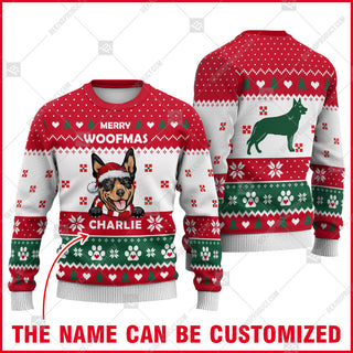 Australian Kelpie Dog Christmas Paw Heart Print Ugly Christmas Sweater Print Sweatshirt - Personalized Custom - Best Gift For Noel