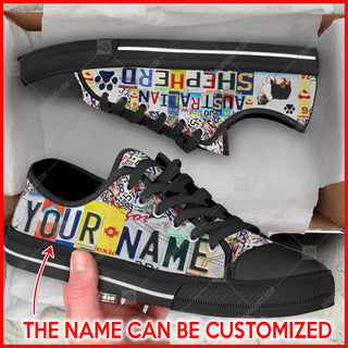 Australian Shepherd Dog License Plates Low Top Shoes Personalized Custom Canvas Sneakers Casual Shoes For Men And Women