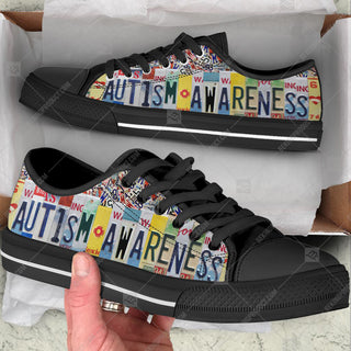 Autism Awareness Low Top Shoes Version 2 License Plates Canvas Shoes - Best Gift For Men And Women