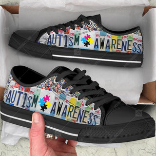 Autism Awareness Low Top Shoes License Plates Canvas Shoes - Best Gift For Men And Women - Cancer Awareness