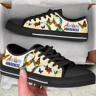 Autism Awareness Low Top Shoes Ribbon Shortcut Canvas Shoes - Best Gift For Men And Women