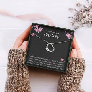 "To my beautiful Mom" Dangling Heart, 925 Sterling Silver Mother's Day Gift and Card Gift Set