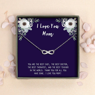 "I Love You Mom" Card and Sterling Silver Infinity Pendant Necklace