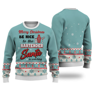 Bartender Merry Christmas Be Nice Sweater Christmas Knitted Print Sweatshirt - Best Gift For Christmas, Noel