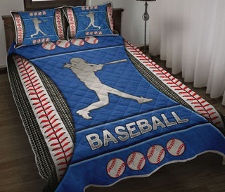 Baseball Ad Heart QBS Blue Quilt Bed Set Bedroom Decoration Twin/King/Queen Size Bedding