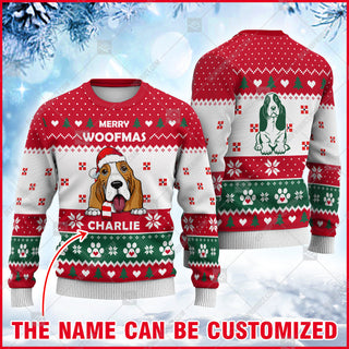 Basset Hound Dog Christmas Paw Heart Print Ugly Sweater Christmas Print Sweatshirt - Personalized Custom - Best Gift For Noel